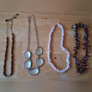 Lot Of 4 Microbead & Shell Casual Everyday Silver Tone Costume Necklace Jewelry